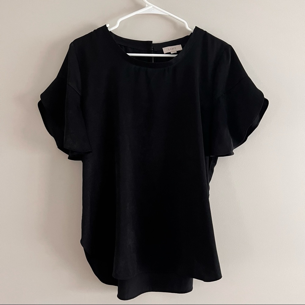 Loft Flutter Sleeve Tulip Hem Satin Blouse